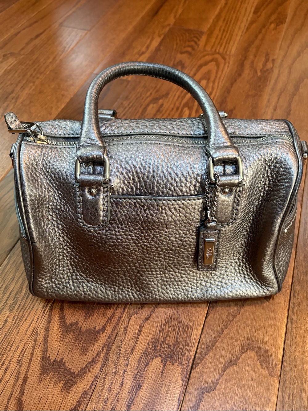 Vintage Cole Haan Metallic Pewter Pebbled Leather Satchel / Boston Bag!